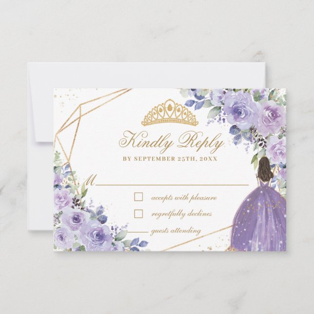 Cartons Réponse Purple Lilac Floral Quinceañera Princesse Couronne (Devant)