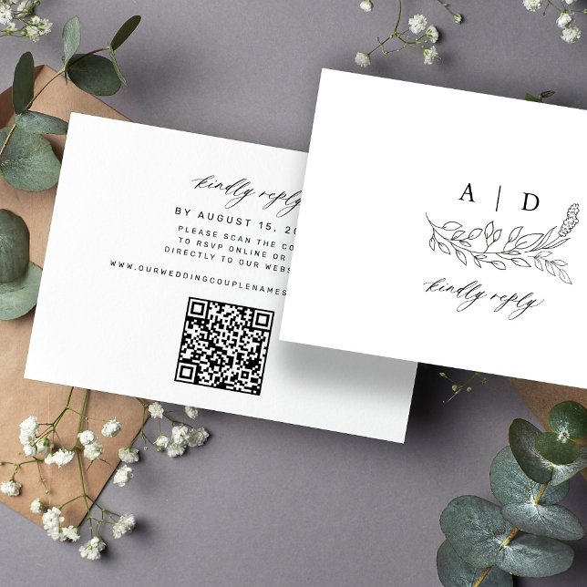 Cartons Réponse QR code black and white monogram wedding  (Créateur téléchargé)