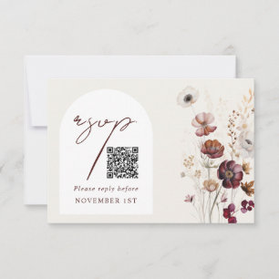 Cartons Réponse QR Code Bourgogne Anémonique Arc Floral Mariage RS