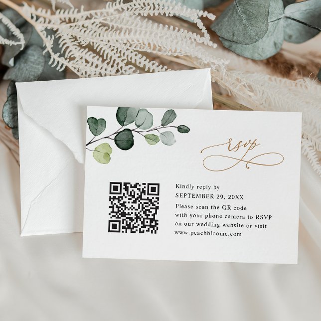 Cartons Réponse QR Code Elégant Eucalyptus Mariage or de verdure (Créateur téléchargé)