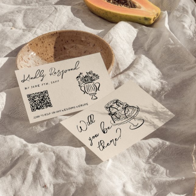Cartons Réponse QR Code Hand Written Drawn Cake Floral Wedding (Créateur téléchargé)