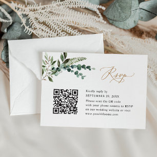 Cartons Réponse QR Code Moderne Boho Greenery Mariage or
