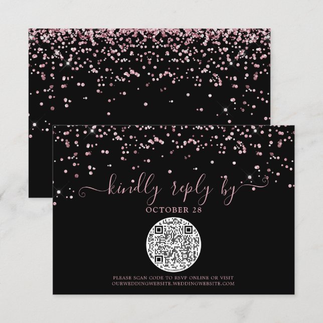 Cartons Réponse QR Code Rose noir Gold rose Parties scintillant ma (Devant / Derrière)