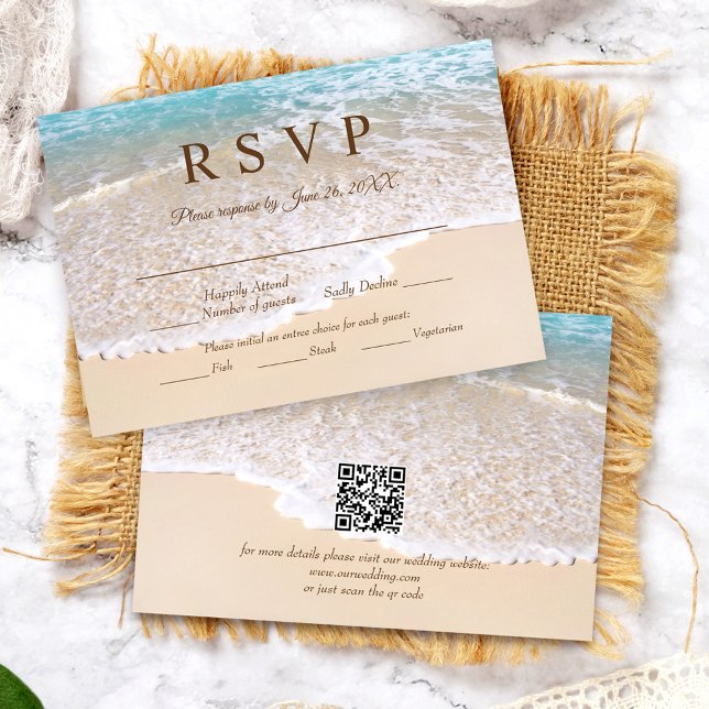 Cartons Réponse QR Code Summer Ocean Waves Tropical Beach Wedding (Créateur téléchargé)