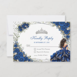 Cartons Réponse Quinceañera Bleu Royal Papillons Argentés