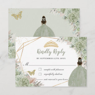 Cartons Réponse Quinceañera Boho Pampas Grass Sage Vert Floral