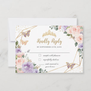 Cartons Réponse Quinceañera Lilas Floral Papillons 16ème