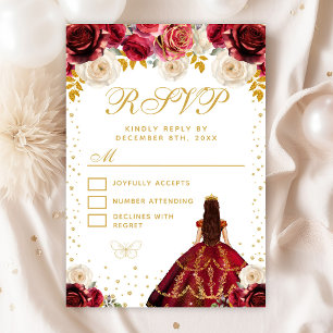 Cartons Réponse Quinceañera Princesse Fleur Rouge