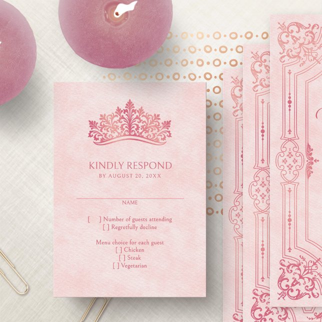 Cartons Réponse Quinceanera rose Tiara Couronne élégante (Créateur téléchargé)