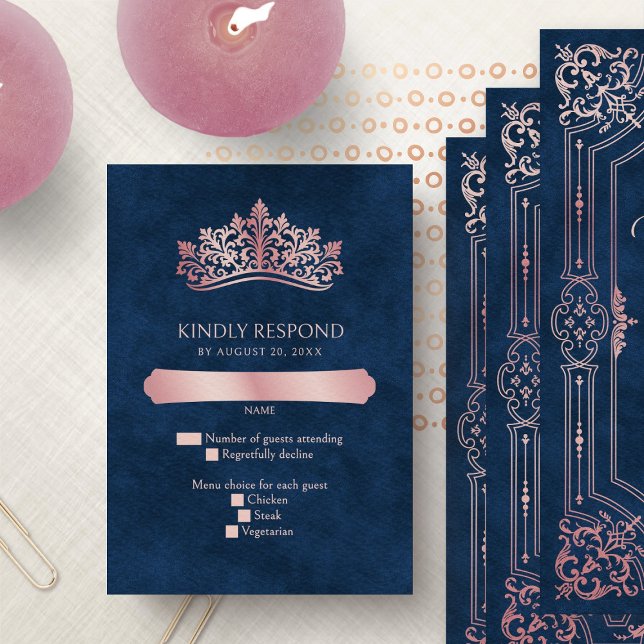 Cartons Réponse Quinceanera rose Tiara Couronne élégante (Créateur téléchargé)