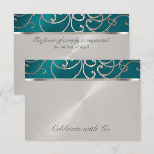 Cartons Réponse Quinceanera Turquoise Blue Silver Filigree