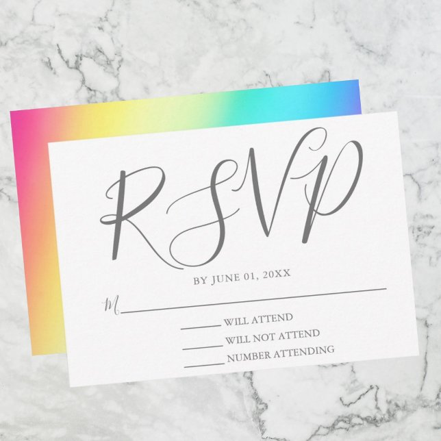 Cartons Réponse Rainbow Fade Simple Chic Typographie Mariage gay (Créateur téléchargé)