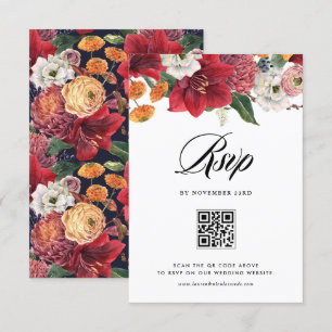Cartons Réponse Red Amaryllis Botanical Winter Wedding QR Code