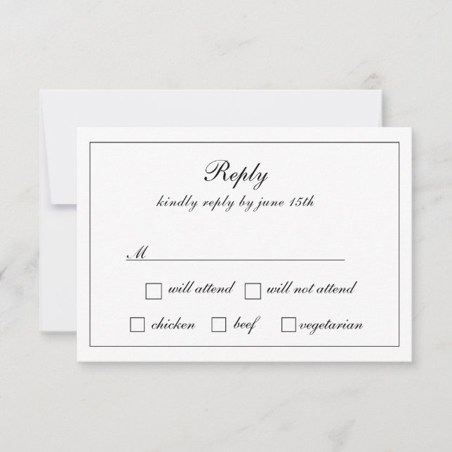 Cartons Réponse Regal Classic Formal Noir & Blanc Mariage (Devant)