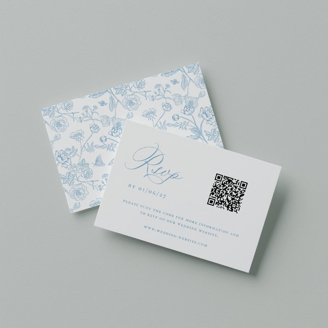 Cartons Réponse Regency Blue Chinoiserie Mariage QR Code (Créateur téléchargé)