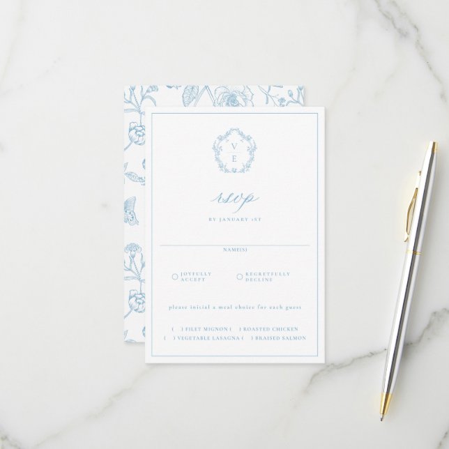 Cartons Réponse Regency Crest Light Blue Meice Choice Mariage (Devant/Arrière en situation)