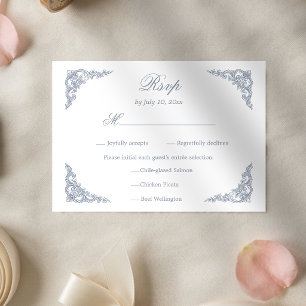 Cartons Réponse Repas de mariage baroque bleu poussiéreux avec scr