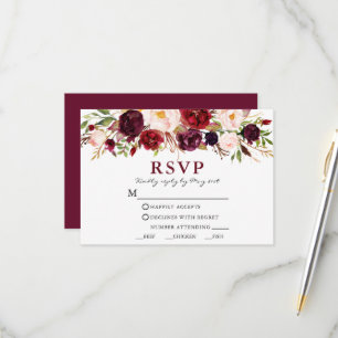 Cartons Réponse Repas de mariage floral rose burgundy aquarelle