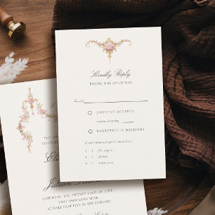 Cartons Réponse Repas de mariage rose Château français de jardin v