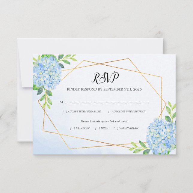 Cartons Réponse Repas Mariage moderne Geometry Blue Hydrangea (Devant)
