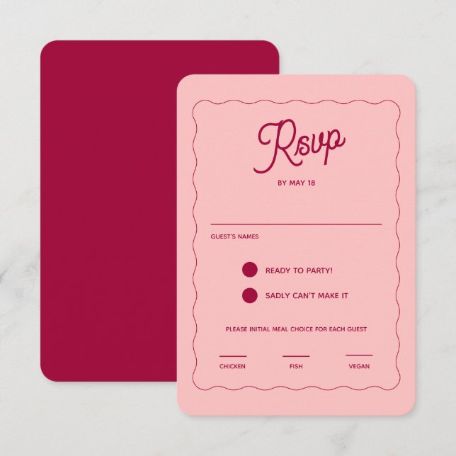Cartons Réponse Repas Mariage Retro Pink Peachy Fuchsia Wave Frame (Devant / Derrière)