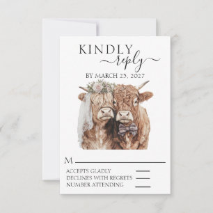 Cartons Réponse Répondre SVP Mariage Vache des Highlands