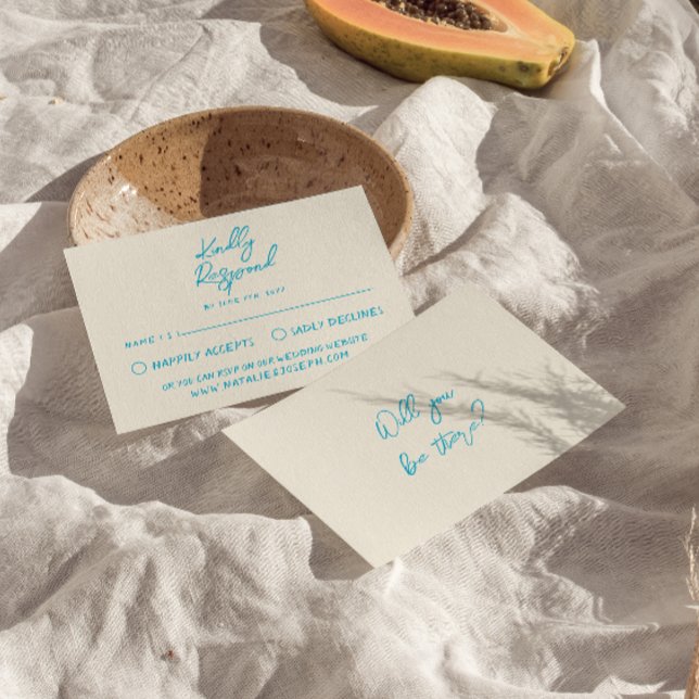 Cartons Réponse Retro Bleu Main Écrit amusant Mariage gras (Créateur téléchargé)