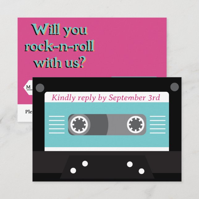 Cartons Réponse Retro les années 70 Musique Cassette Super Fuchsia (Devant / Derrière)