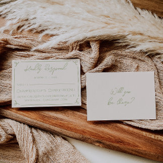 Cartons Réponse Retro Olive Green Hand Written Drawn Wedding