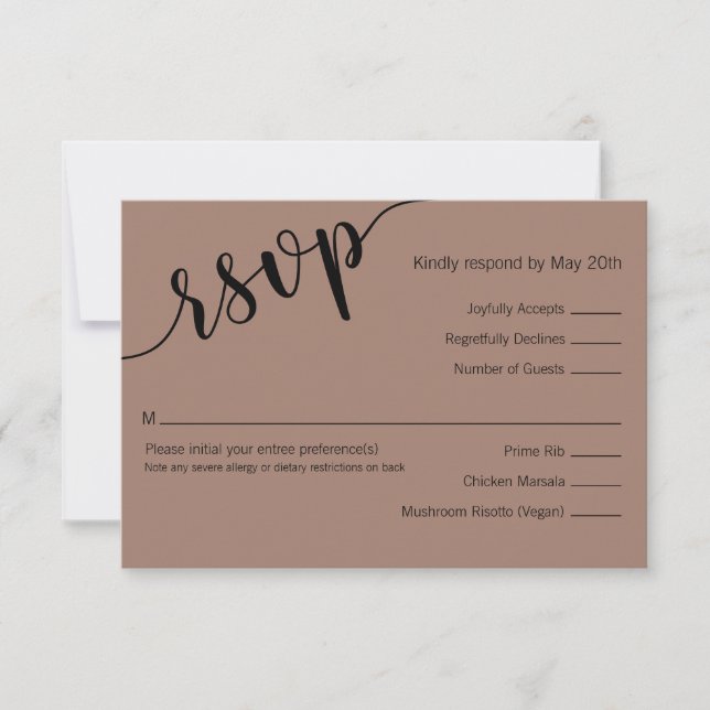 Cartons Réponse Riche Amour Noir Mocha Script Minimal Mariage (Devant)