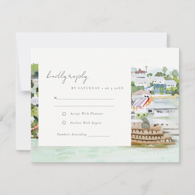 Cartons Réponse Rivière Cruise Country Paysage Mariage Aquarelle (Devant)