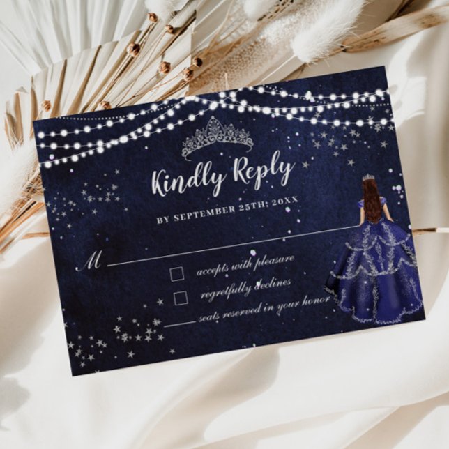 Cartons Réponse Robe bleue de la Marine étoilée Silver Quinceañera (Créateur téléchargé)