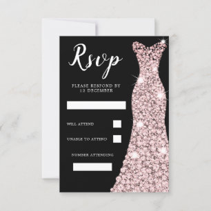 Cartons Réponse Robe Blush or rose Anniversaire Fête Mariée Noir
