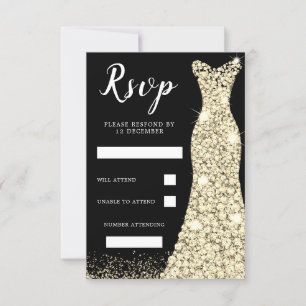 Cartons Réponse Robe d'étincelle d'or Fête d'anniversaire Mariée N