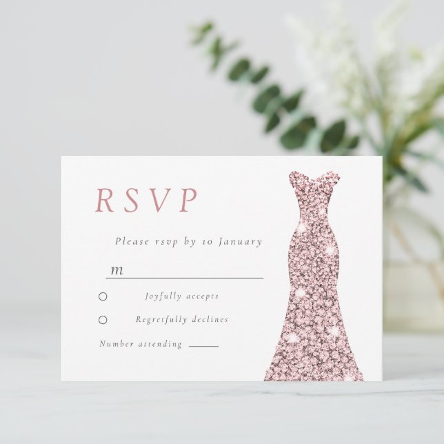 Cartons Réponse Robe rose Gold Blush nuptiale ou anniversaire (Debout devant)
