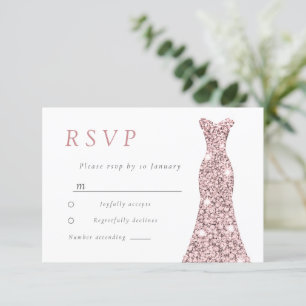 Cartons Réponse Robe rose Gold Blush nuptiale ou anniversaire