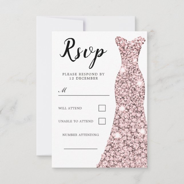 Cartons Réponse Robe Rose Gold Blush pour toutes occasions Anniver (Devant)