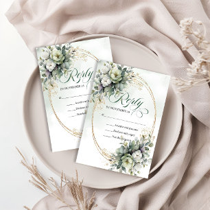 Cartons Réponse Romance Douce Aquarelle Vert Eucalyptus Blanc