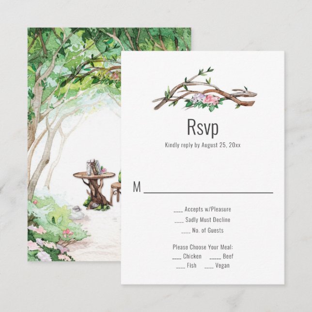 Cartons Réponse Romance ecclétique - Mariage de sentier forestier  (Devant / Derrière)