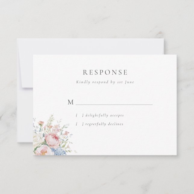 Cartons Réponse Romantic Blue & Pink Pastel Floral Wedding (Devant)