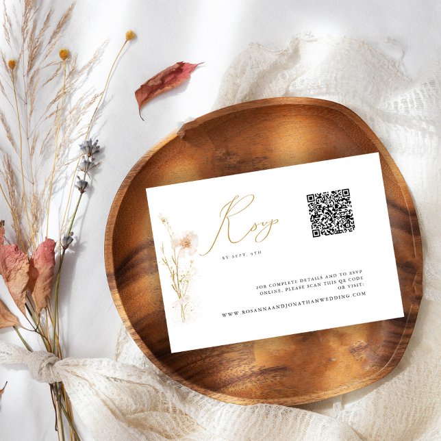 Cartons Réponse Romantic Gold Blush Mariage site Web QR Code (Créateur téléchargé)