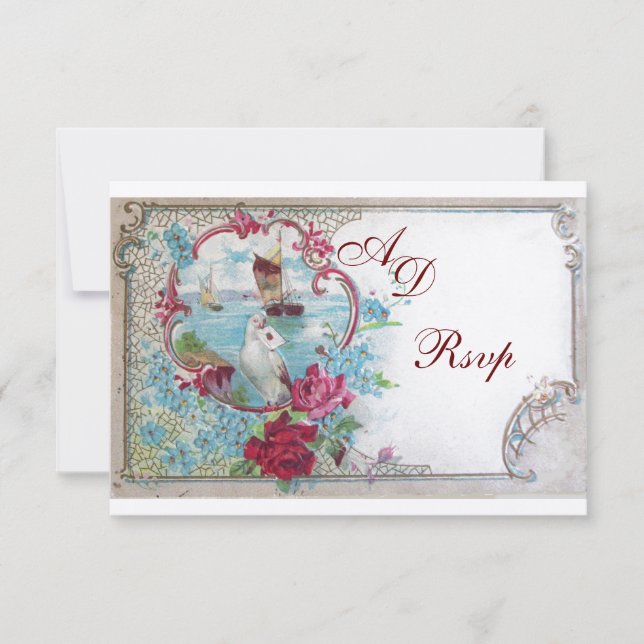 Cartons Réponse ROMANTICA MONOGRAM RSVP, champagne rose rouge (Devant)