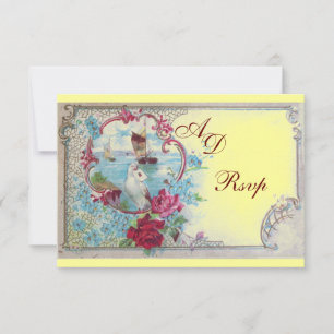 Cartons Réponse ROMANTICA MONOGRAM RSVP, rouge bleu rose jaune