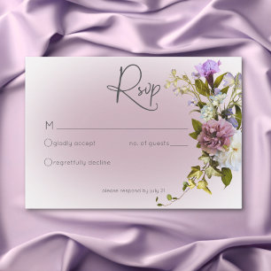 Cartons Réponse Romantique Blanc & Violet Floral Mariage moderne