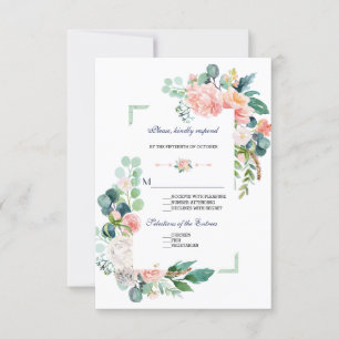 Cartons Réponse Romantique rose Fleurs blanches Mariage de cadre