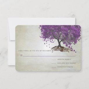 Cartons Réponse Romantique Rustique violet Mariage de feuilles de 
