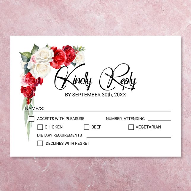 Cartons Réponse Rose blanche rouge Mariage floral (Créateur téléchargé)