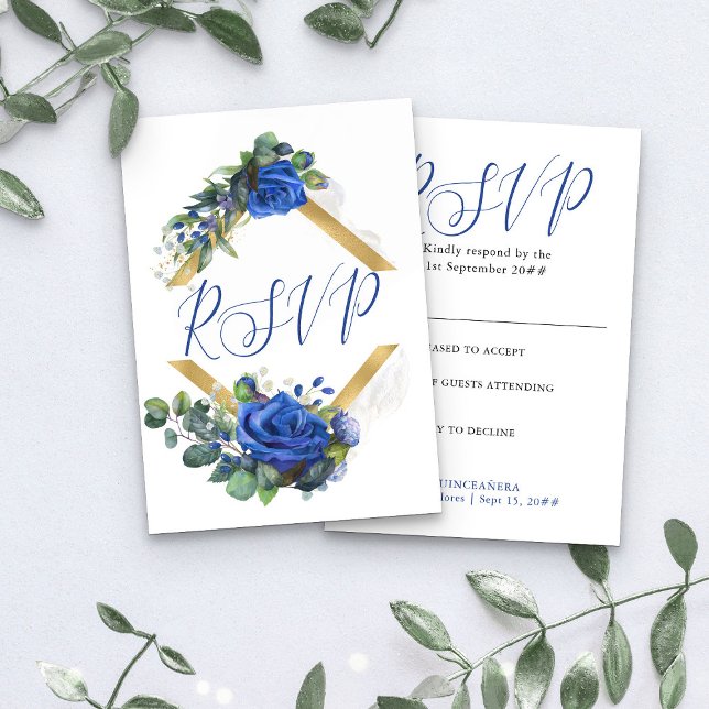 Cartons Réponse Rose bleu et Eucalyptus Elegant Quinceanera (Elegant RSVP Card from my Rose and Eucalyptus Quinceanera collection)