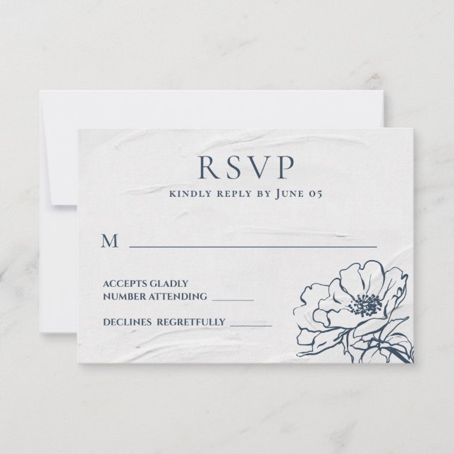 Cartons Réponse Rose bleu moderne à main simple Mariage (Devant)