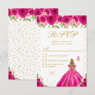 Cartons Réponse Rose Chaude Florale Cheveux Blonds Princesse Sweet